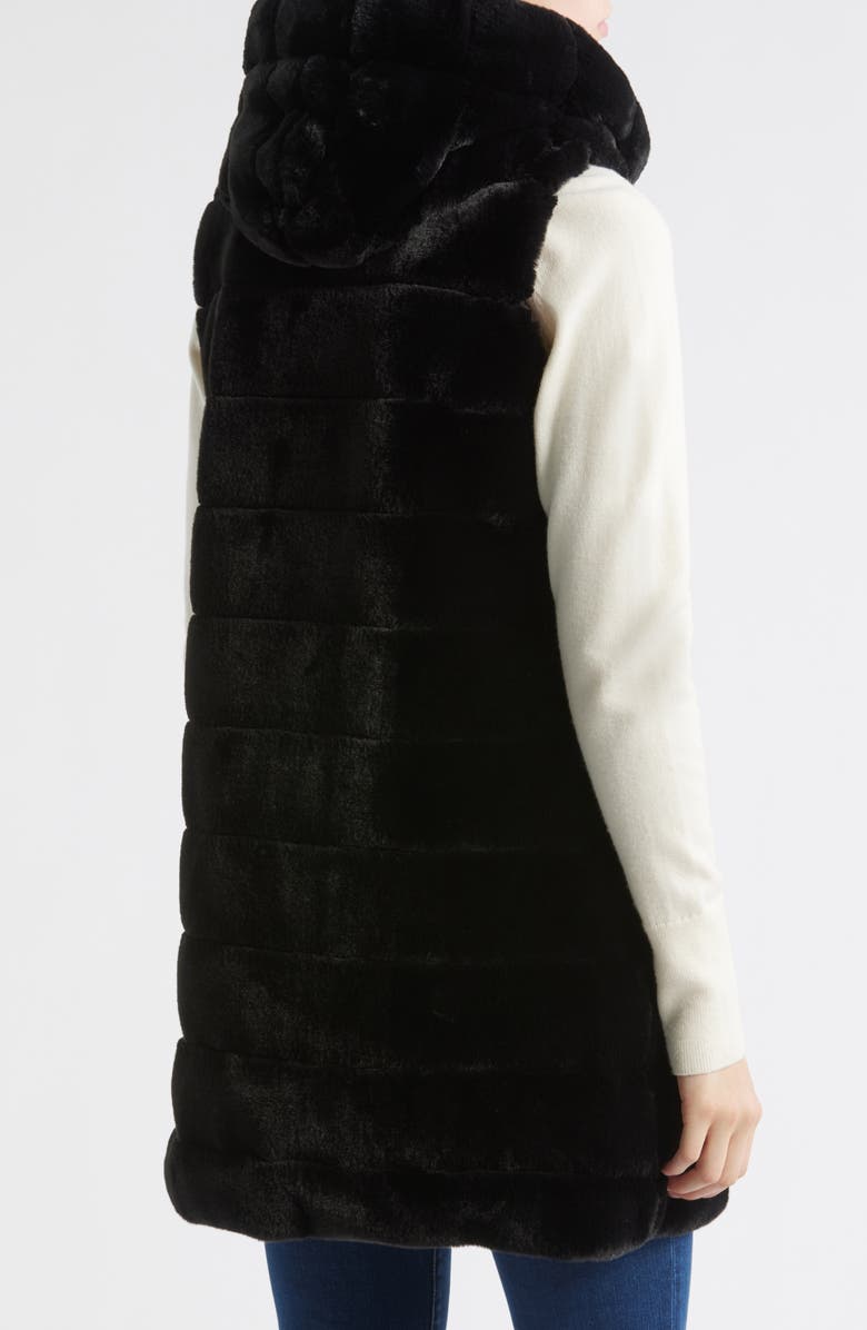 Via Spiga Hooded Quilted Faux Fur Vest, Alternate, color, Black