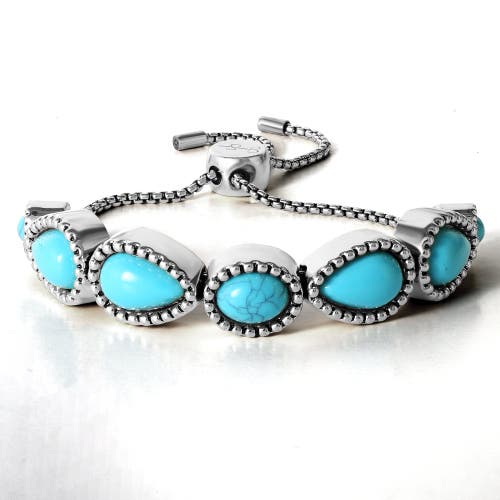 Jessica Simpson Turquoise Stone Slider Bracelet In Metallic
