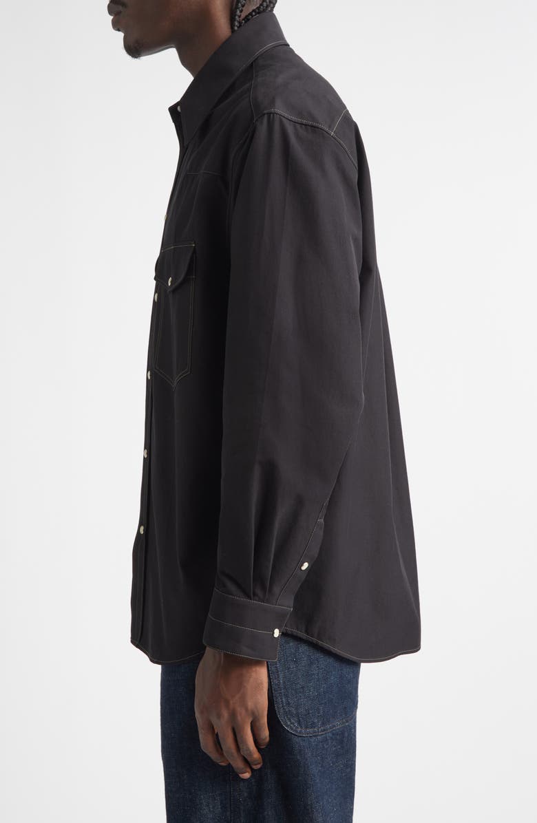 Lemaire Cotton Twill Western Snap-Up Shirt, Alternate, color, Black