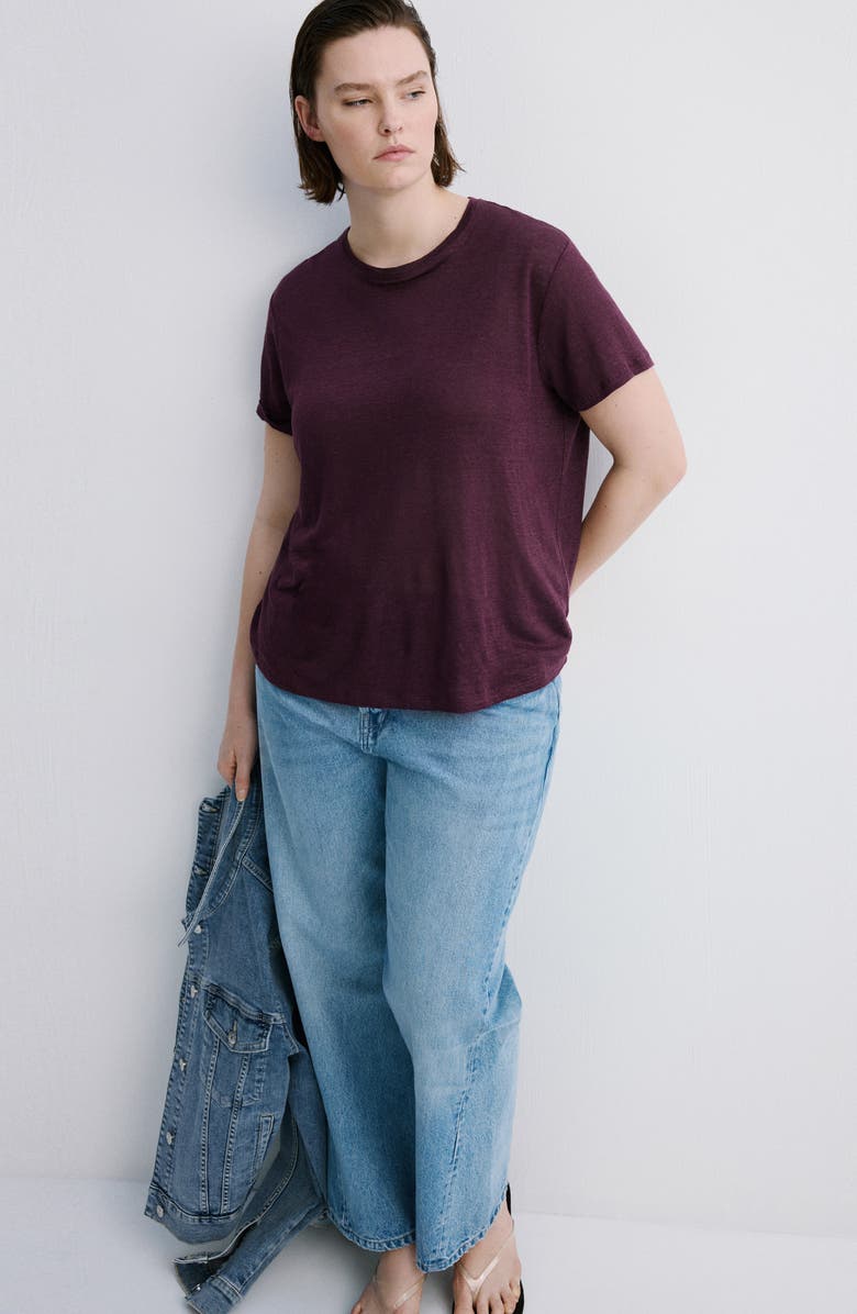 MANGO Linen T-Shirt, Alternate, color, Wine