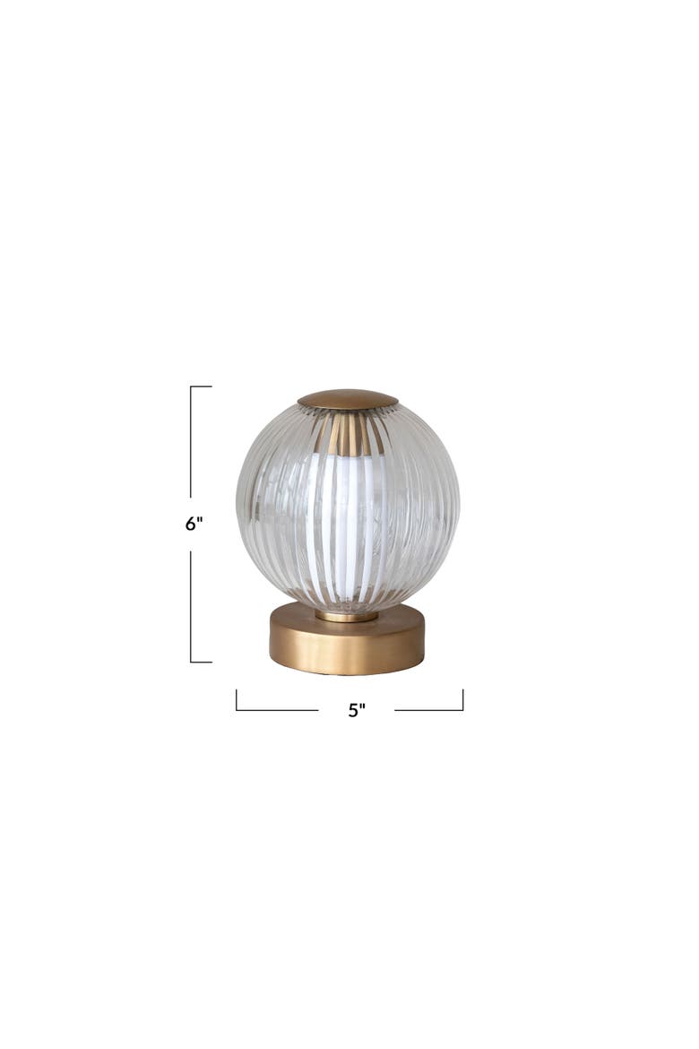 Glass and Metal Pleated LED Table Lamp with Touch Sensor, Alternate, color, Brass