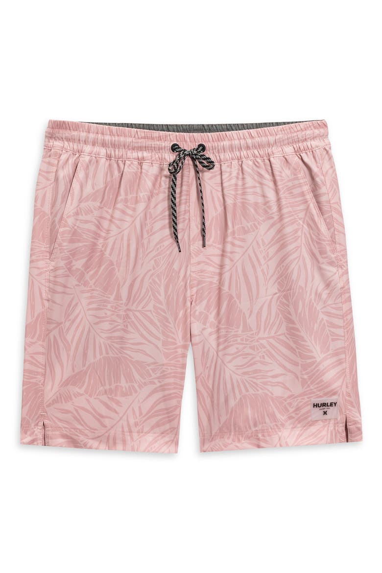 Tropic Leaves Volley Swim Shorts, Main, color, DARK BEIGE