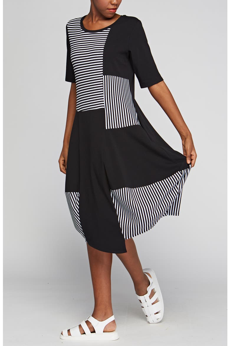 Clarion Striped Viscose Jersey Dress, Alternate, color, Black Striped