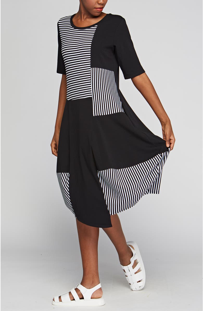 LUUKAA Clarion Striped Viscose Jersey Dress, Alternate, color, Black Striped