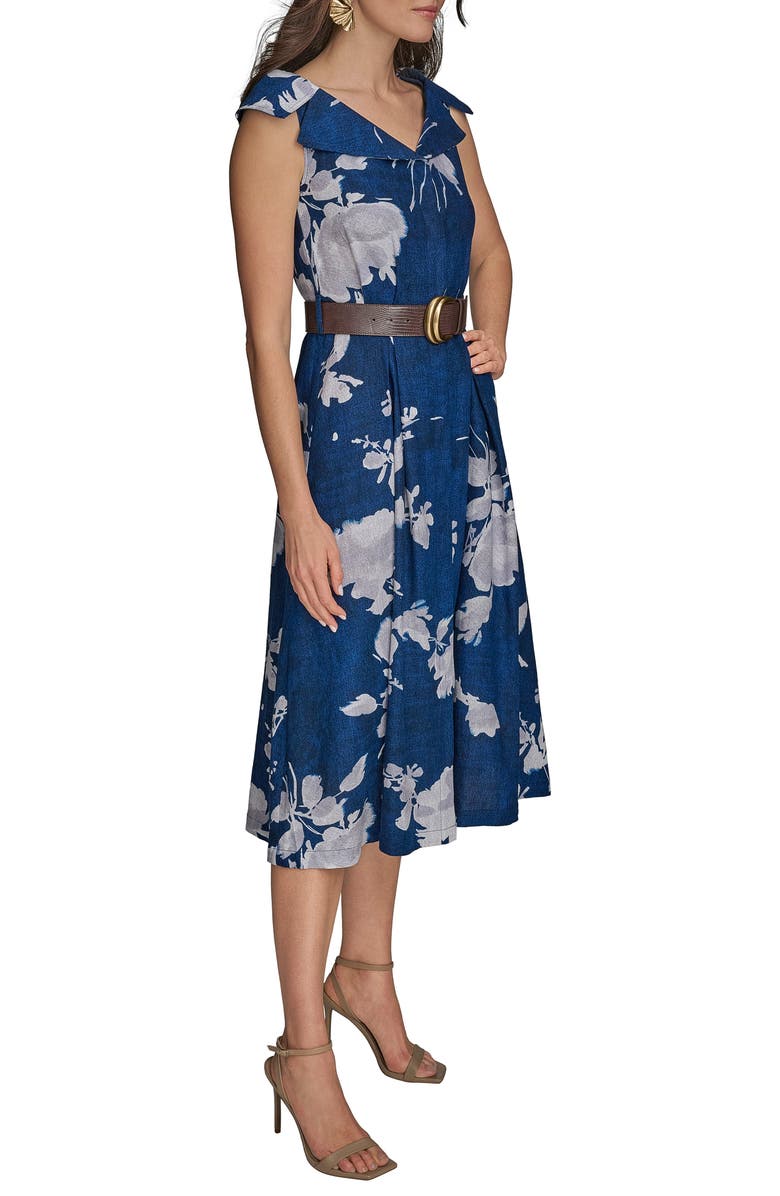 Donna Karan New York Floral Linen Blend Dress, Alternate, color, Marbella M