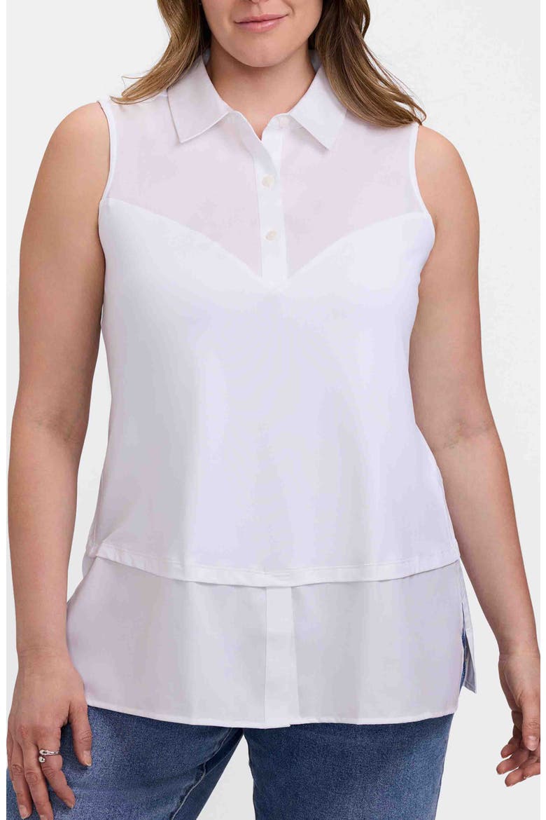 Sasha Mixed Media Sleeveless Button-Up Shirt, Main, color, WHITE