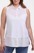 Foxcroft Sasha Mixed Media Sleeveless Button-Up Shirt