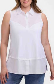 Foxcroft Sasha Mixed Media Sleeveless Button-Up Shirt
