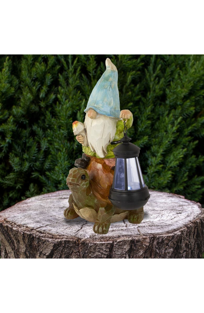 Northlight 12.5" Solar LED Lighted Gnome and Turtle Outdoor Garden Statue, Alternate, color, Brown