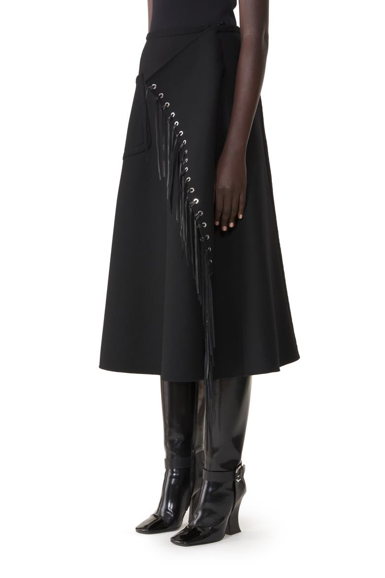 Fringed Skirt In Double-Faced Cashmere Wool, Alternate, color, Black