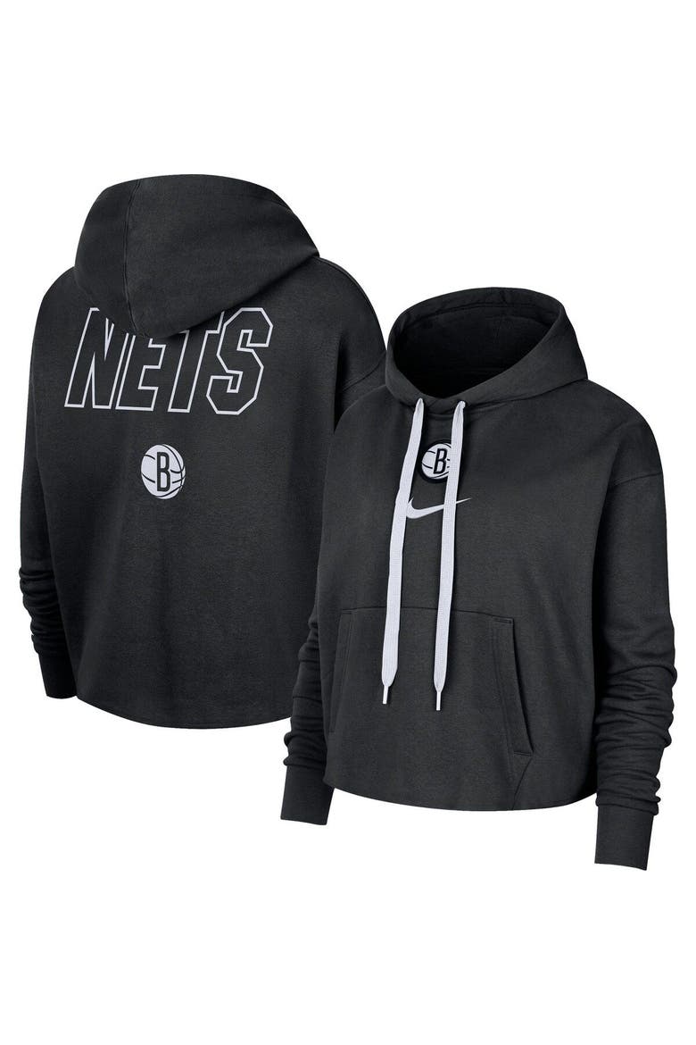 Women's Nike Black Brooklyn Nets Courtside Cropped Pullover Hoodie, Main, color, Black