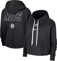 Nike Women's Nike Black Brooklyn Nets Courtside Cropped Pullover Hoodie