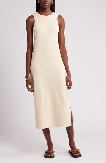 Nordstrom Stretch Cotton Ribbed Tank Dress In Brown