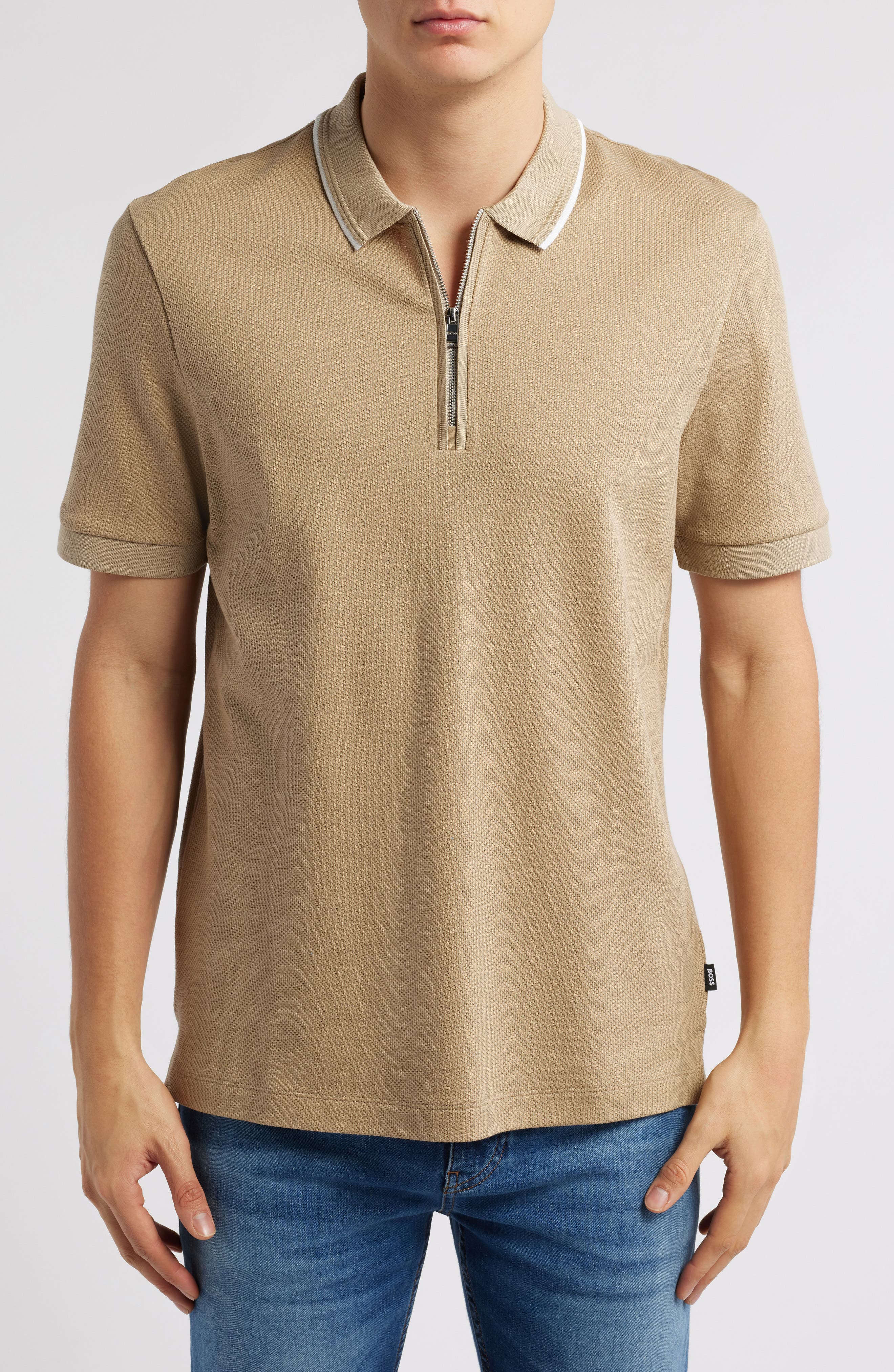 BOSS Paras Quarter Zip Cotton Polo