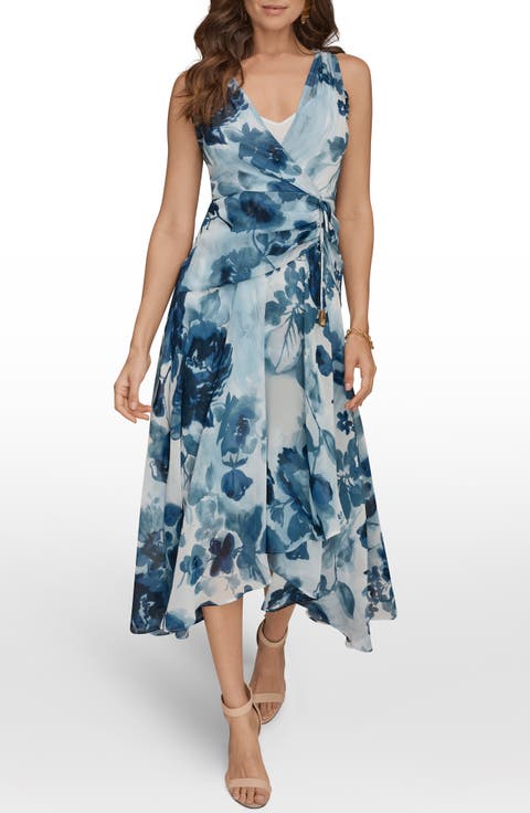 Floral Wrap Bodice Midi Dress
