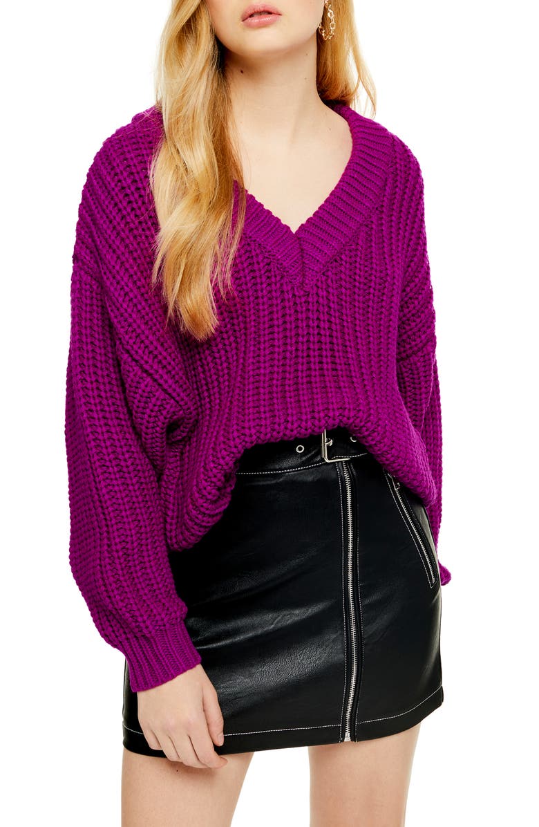 Topshop Oversize V-Neck Sweater, Main, color, 