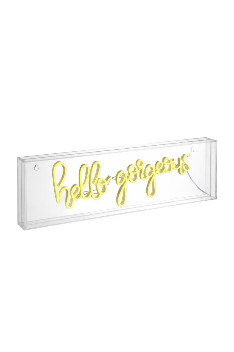 Hello Contemporary Glam Acrylic Box USB Operated LED Neon Light, Main, color, Yellow