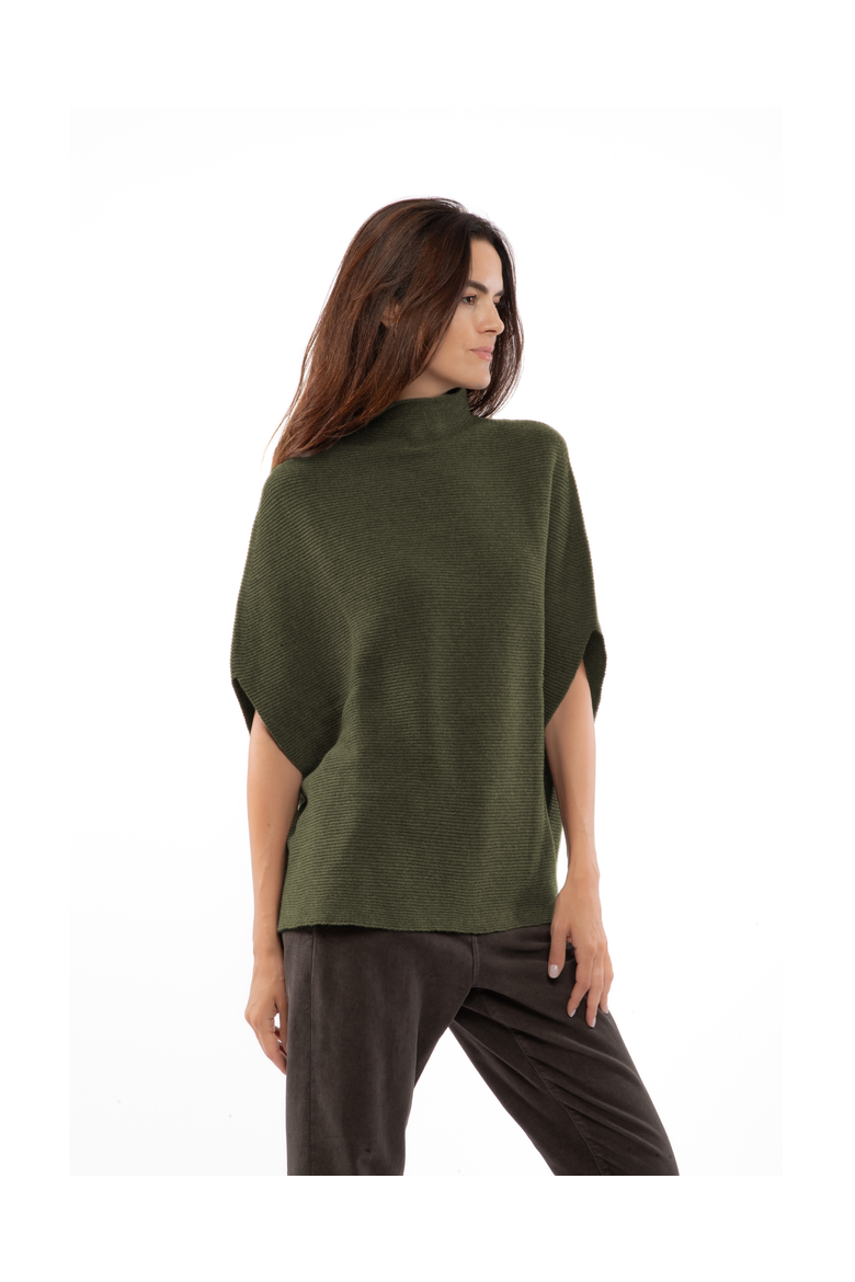 Pure Cashmere Funnel Neck Poncho, Alternate, color, Olive Green