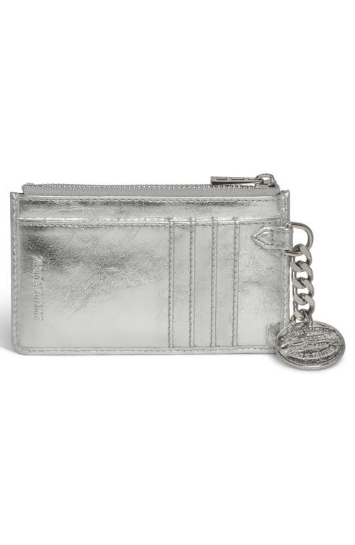Zadig & Voltaire Sunny Metallic Leather Zip Card Case In Silver