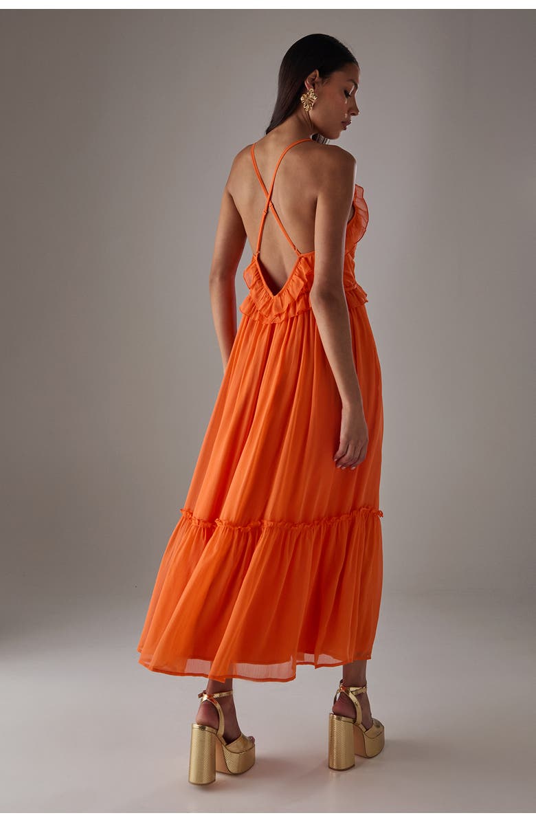 Warehouse Chiffon Ruffle Strappy Floaty Maxi Dress, Main, color, Orange