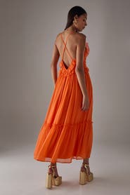 Warehouse Chiffon Ruffle Strappy Floaty Maxi Dress