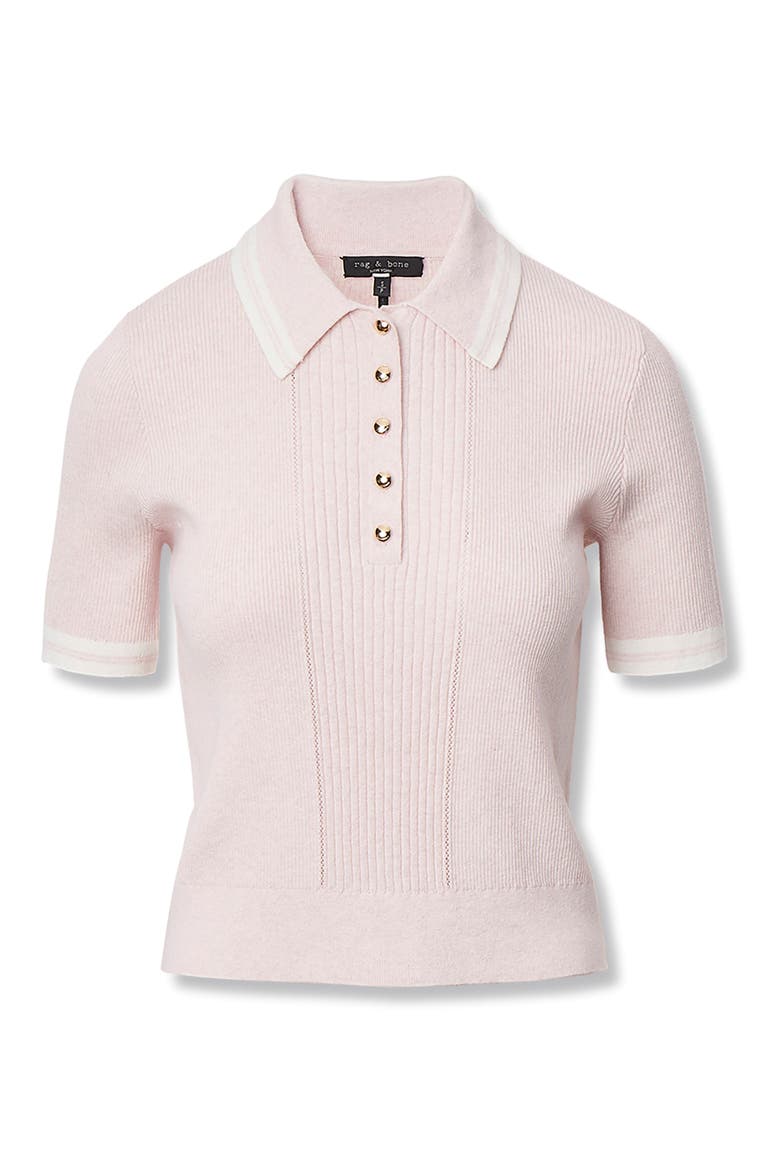 Laurie Tipped Cotton & Cashmere Polo, Alternate, color, LIGHT PINK