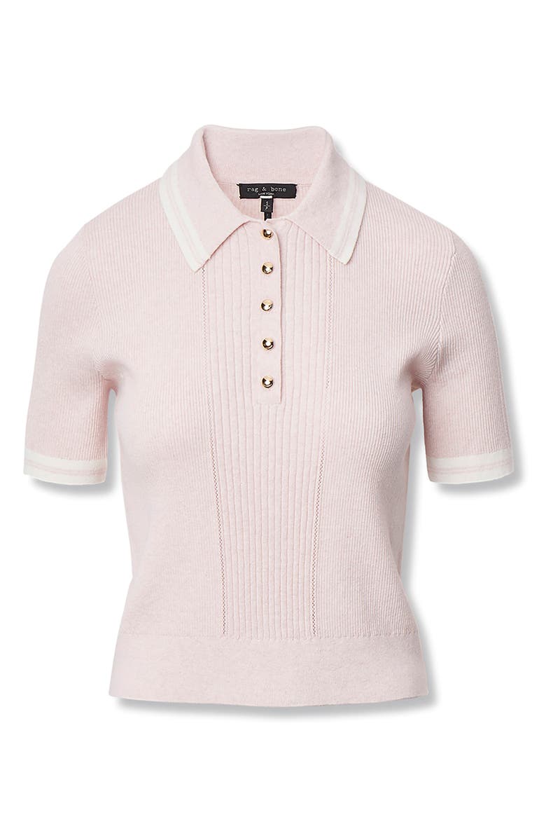 rag & bone Laurie Tipped Cotton & Cashmere Polo, Alternate, color, Light Pink