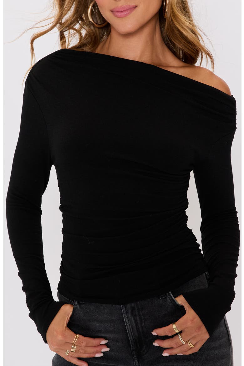 Belle One-Shoulder Jersey Top, Alternate, color, BLACK
