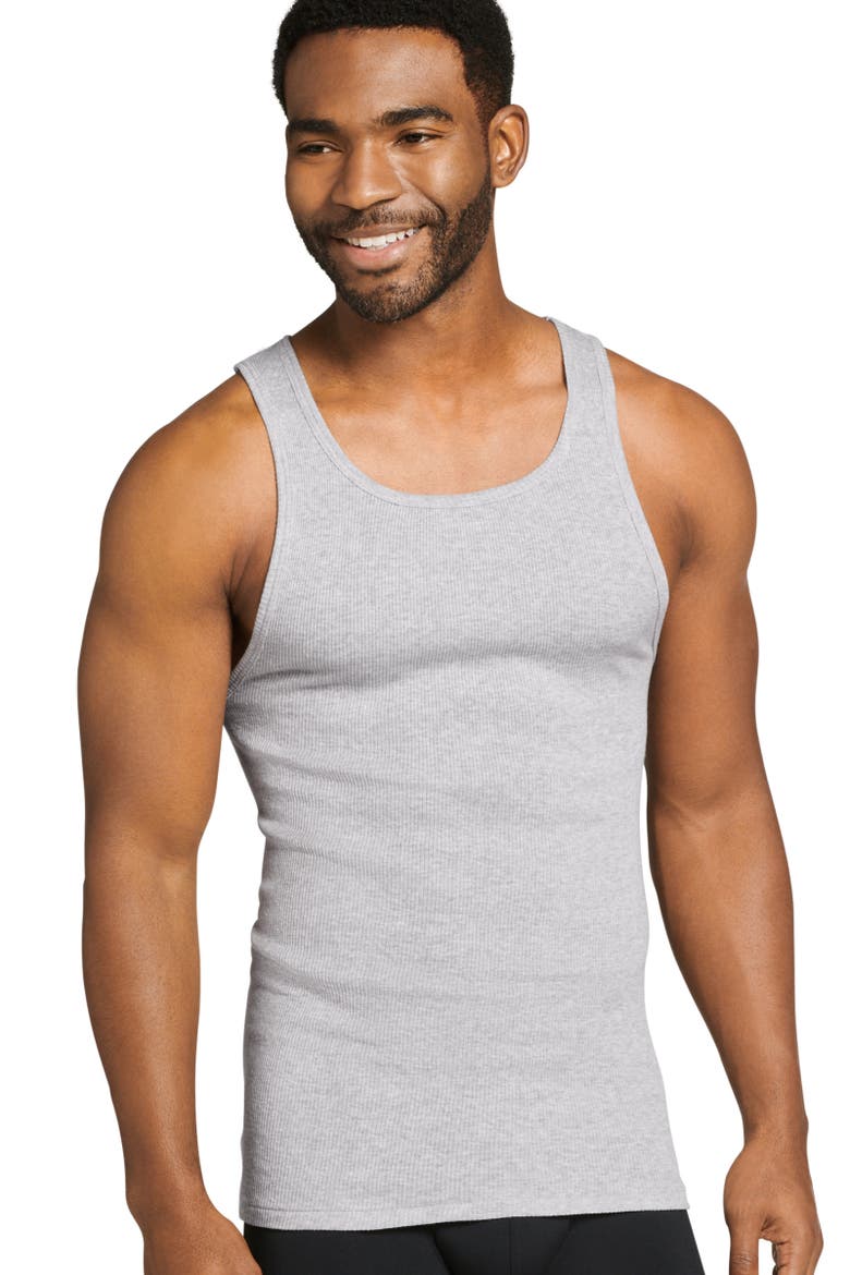 Men's 100% Cotton A-Shirt Tank - 4 Pack, Alternate, color, Black/Lantern Grey