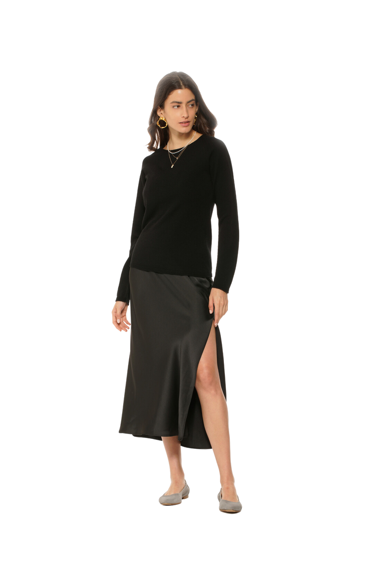 Ultralight Cashmere Raglan Crew Neck Sweater, Alternate, color, Black