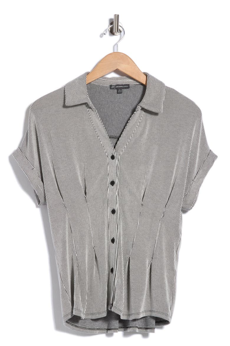 Microstriped Button Front Knit Top, Main, color, BLACK/ IVORY MICRO STRIPE