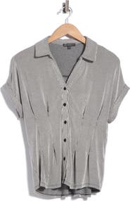 Adrianna Papell Microstriped Button Front Knit Top