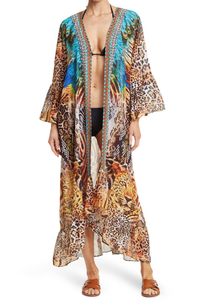Animal Print Duster, Main, color, BROWN