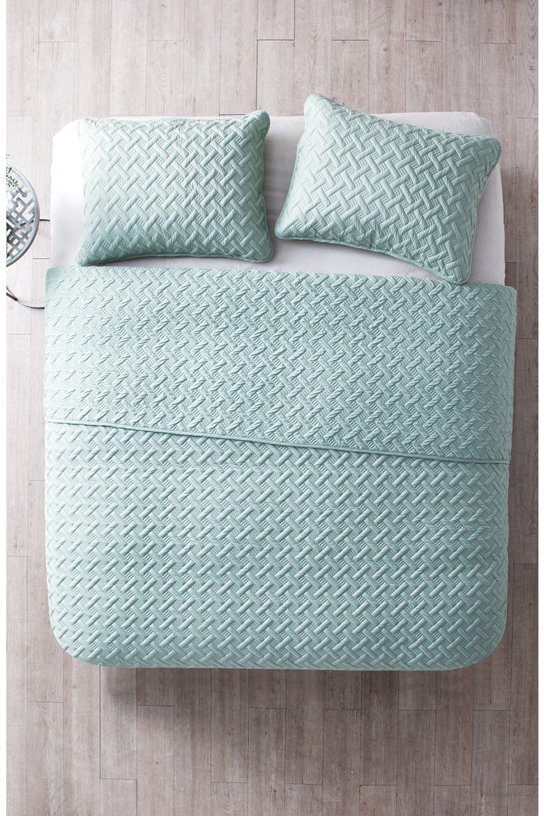 Nina Embossed Basketweave Quilt Set - Full/Queen, Alternate, color, BLUE