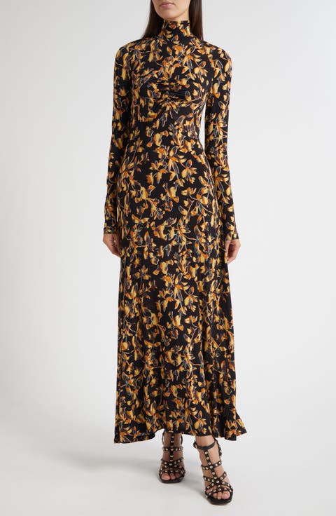 Koa Allover Print Long Sleeve Jersey Dress