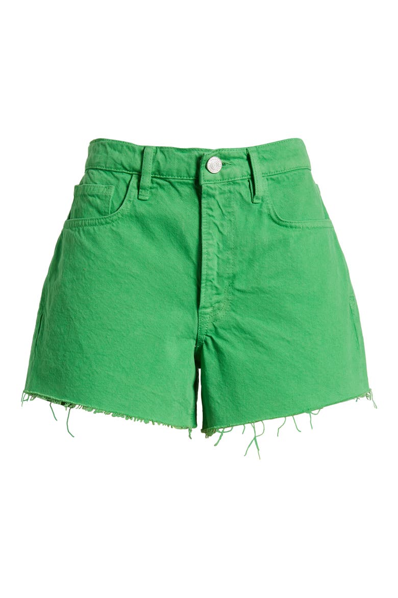 Le Brigette High Waist Raw Edge Denim Shorts, Alternate, color, PERIDOT