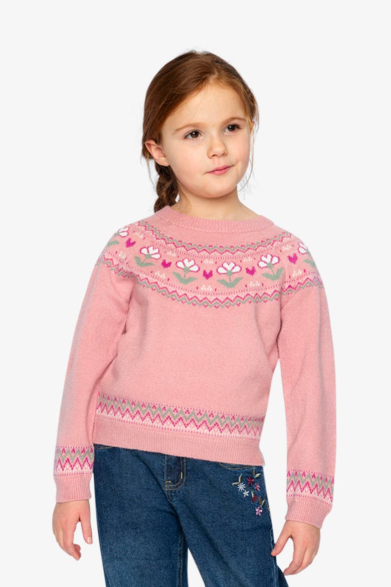 Flower Jacquard Yoke Ribbed Cuff Sweater, Alternate, color, Pale Dusty Pink