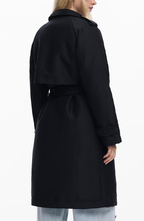 Desigual Padded Longline Trench Coat With Removable Hood In Black