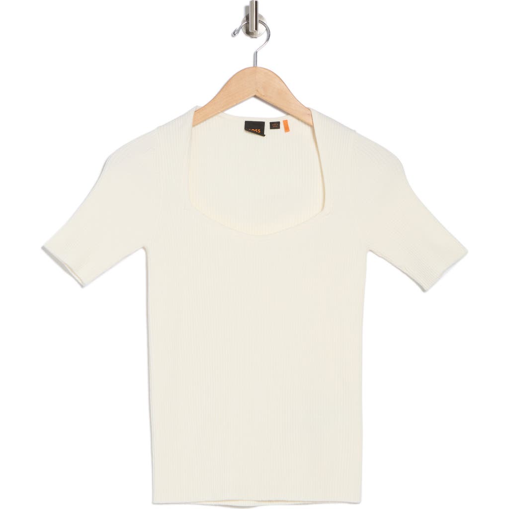 Hugo Boss Boss Orange Short Sleeve Sweater In Soft Cream