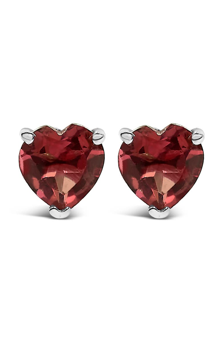 Haus of Brilliance 14K Gold 5MM Heart Cut Gemstone Solitaire Stud Earrings, Main, color, Red Garnet | White