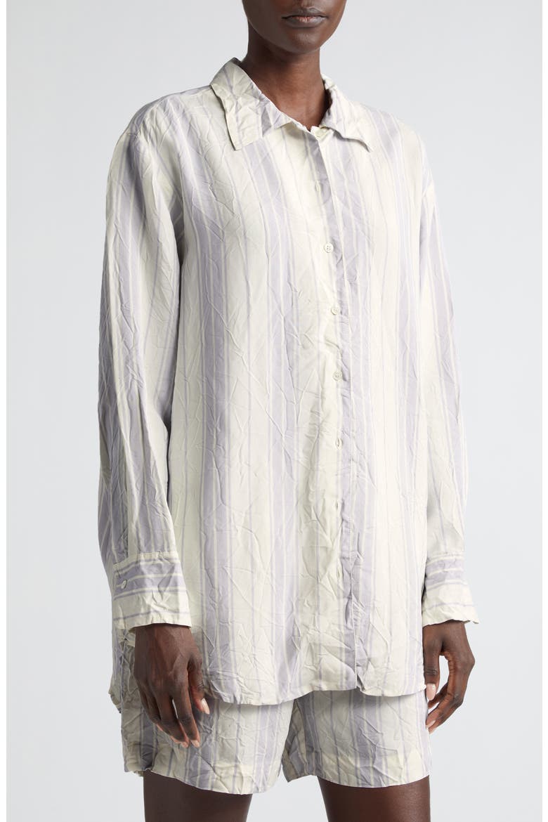 Portico Stripe Rumpled Satin Button-Up Shirt, Alternate, color, GLICINE