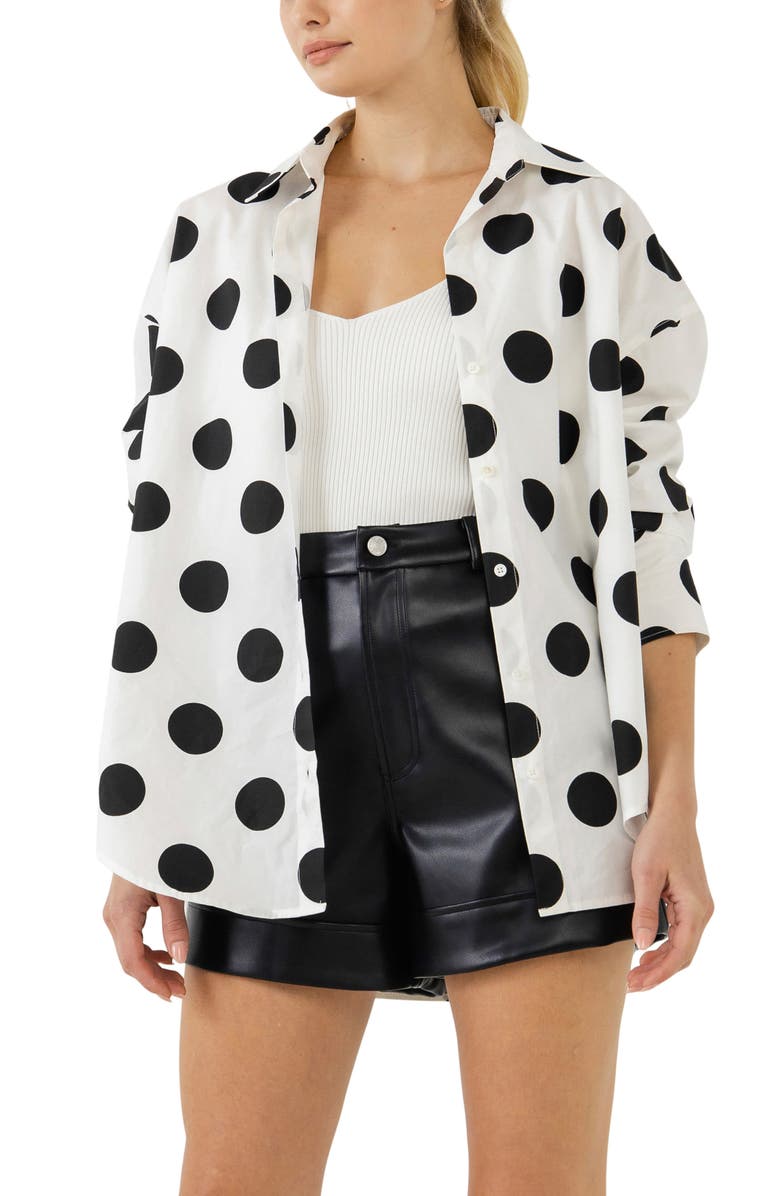 Grey Lab Oversize Polka Dot Cotton Shirt, Alternate, color, 