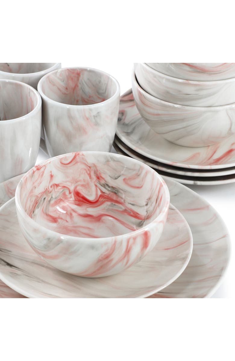 Elama Fine Marble 16 Piece Porcelain Dinnerware Set, Alternate, color, Grey