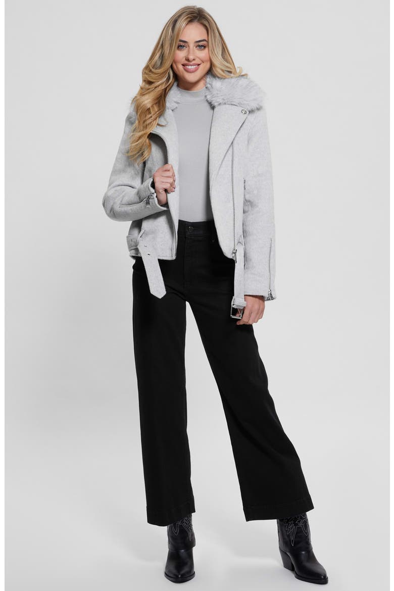 Nancy Moto Jacket with Removable Faux Fur Collar, Alternate, color, LIGHT MELANGE GREY