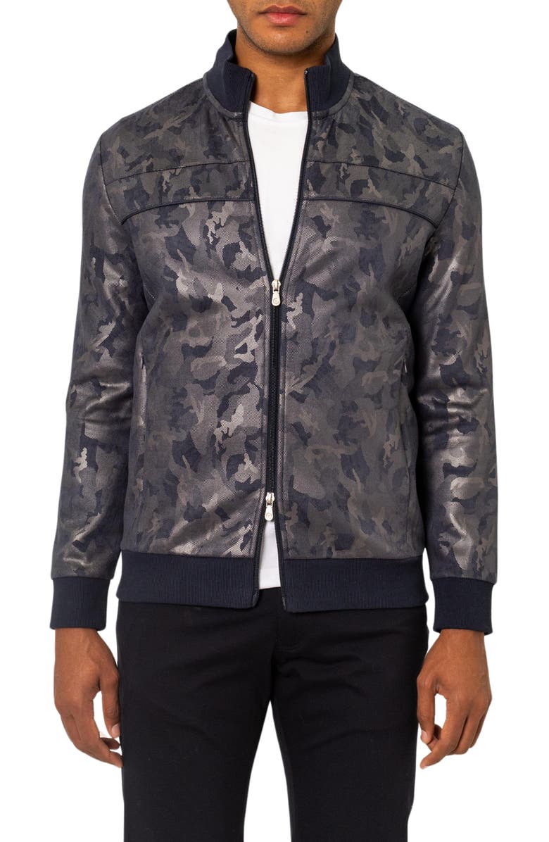 PINO BY PINOPORTE Roberto Metallic Camo Track Jacket, Main, color, Navy