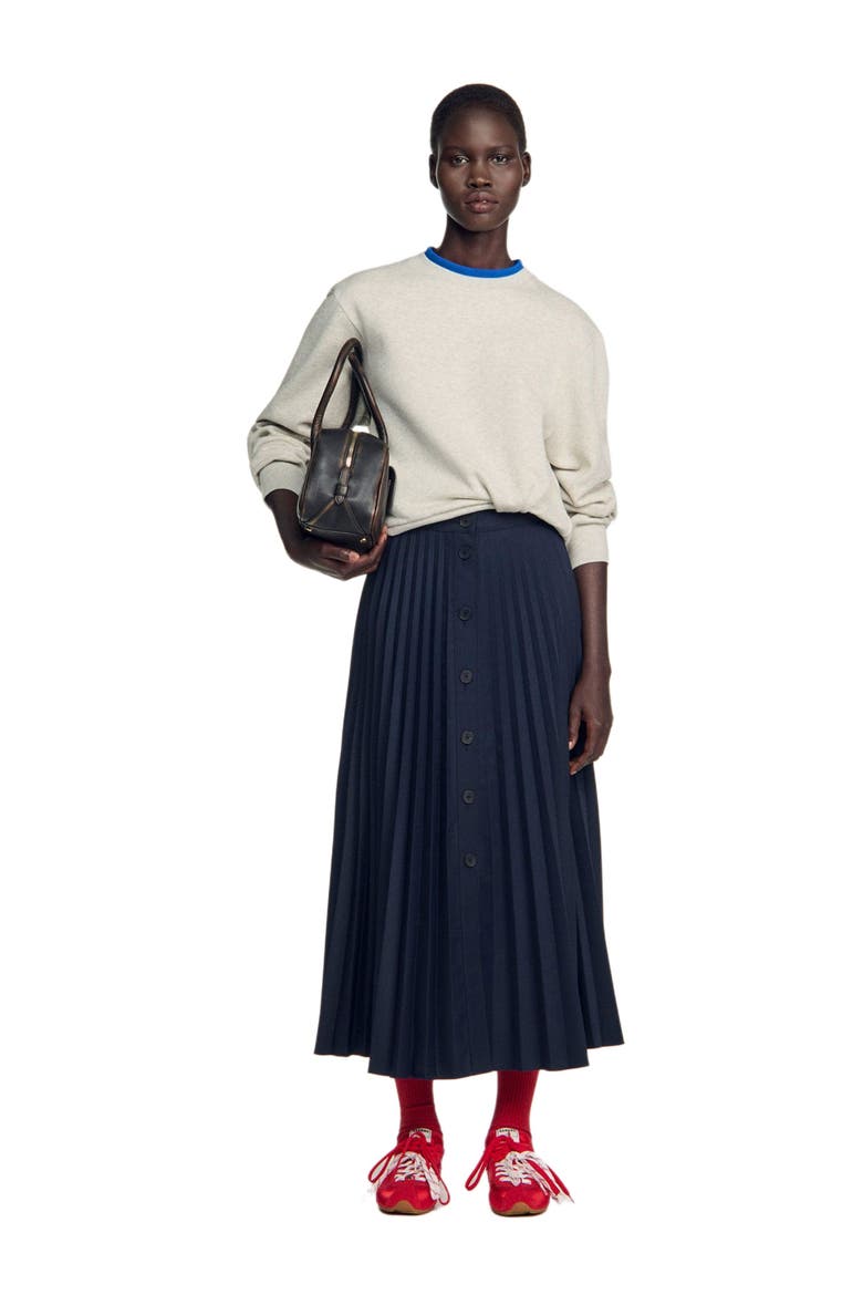 Long Pleated Skirt, Alternate, color, Navy blue