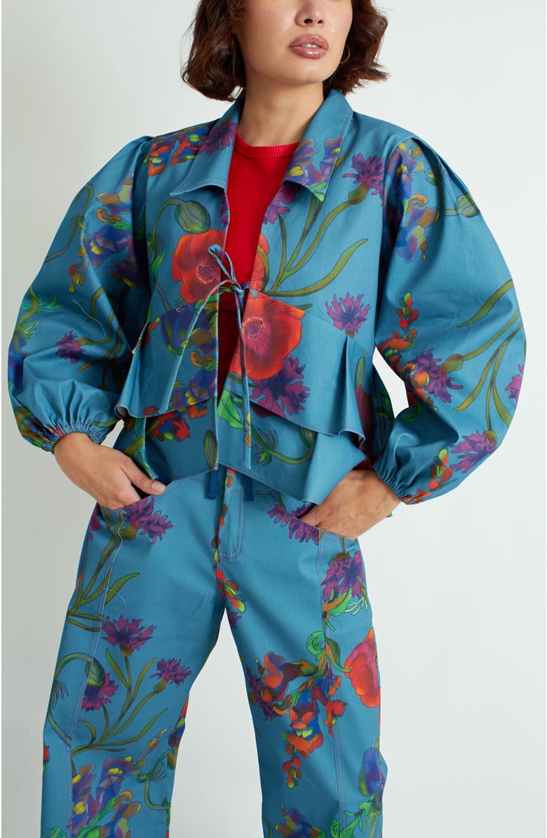 Florencia Davalos Lulu Jacket, Main, color, Pastel Blue Floral Vine