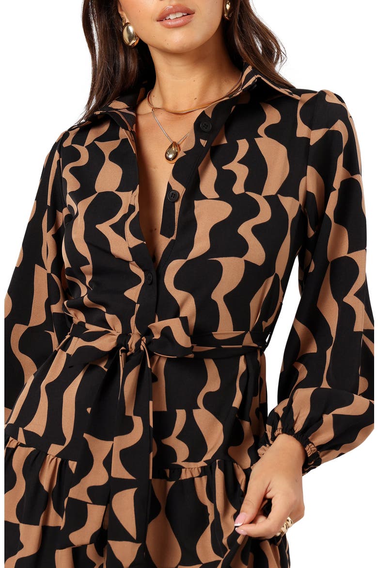 Lincoln Tie Waist Long Sleeve Maxi Dress, Alternate, color, BLACK/ BEIGE