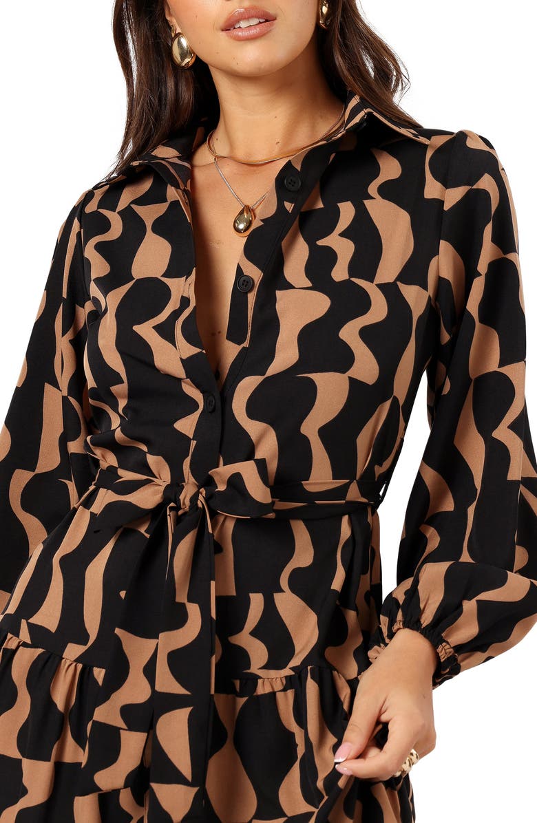 Petal & Pup Lincoln Tie Waist Long Sleeve Maxi Dress, Alternate, color, Black/ Beige