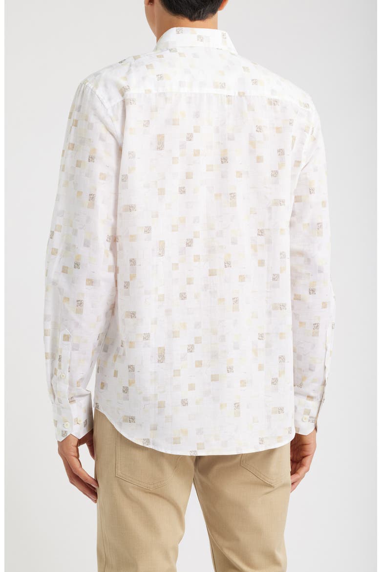 Axel Trim Fit Geometric Print Cotton & Linen Button-Up Shirt, Alternate, color, DESERT